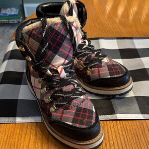 Talbots Plaid Ankle Boots - Red and Black